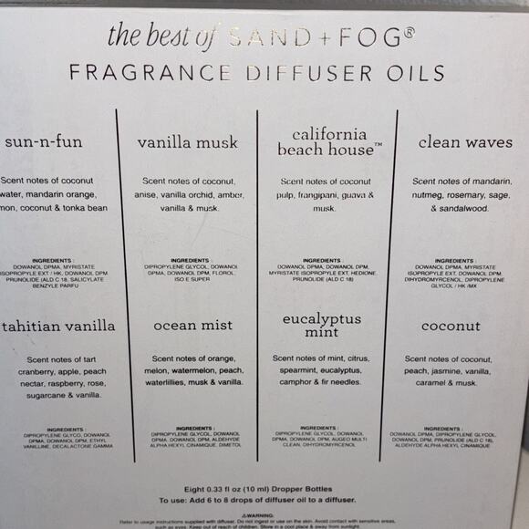 Sand + Fog Fragrance Diffuser Oils California Beach House Clean Waves Set Of 8 - Picture 6 of 10